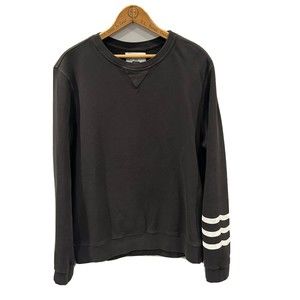 Sol Angeles Womens Medium Stripe Sleeve Crewneck Gray Pullover Sweatshirt